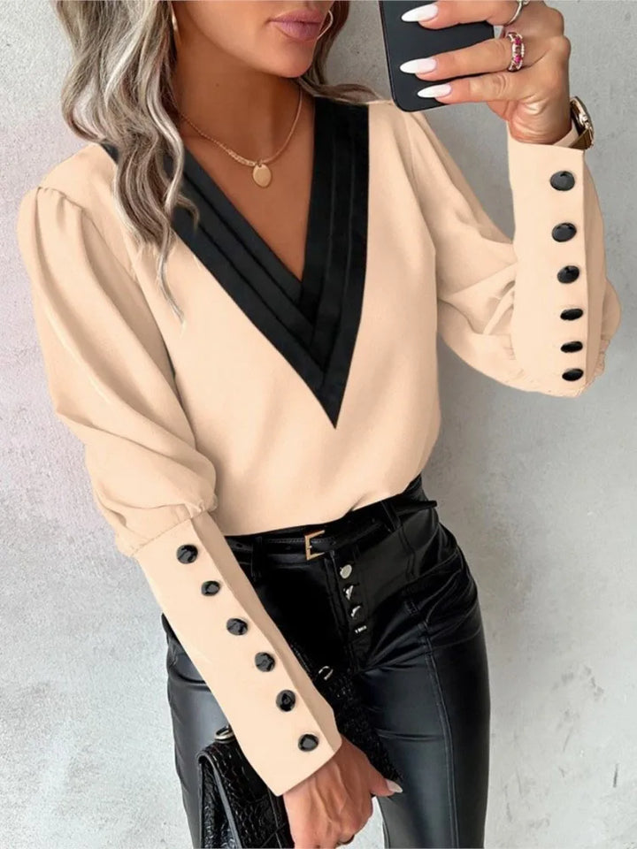 W&W Mode Top | Elegante trendige Bluse mit V-Ausschnitt und langen Ärmeln