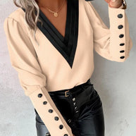 WW Top | Elegante trendige Bluse mit V-Ausschnitt und langen Ärmeln