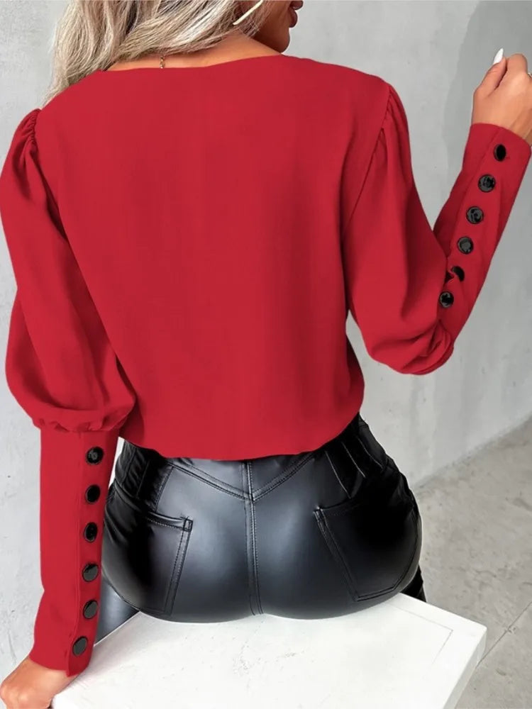 WW Top | Elegante trendige Bluse mit V-Ausschnitt und langen Ärmeln