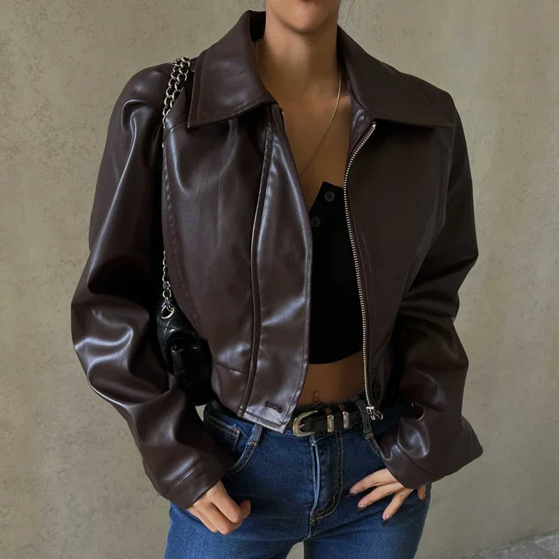 W&W Mode - Damen kurze Kunstlederjacke