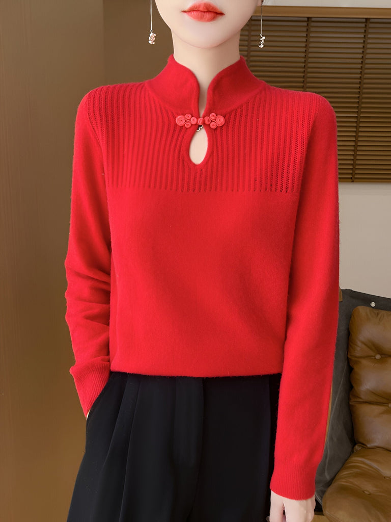 WW | Eleganter Merino-Wollpullover im chinesischen Stil
