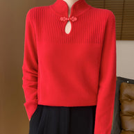 WW | Eleganter Merino-Wollpullover im chinesischen Stil