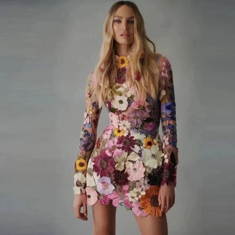 W&W Mode | Bestickte, Blümchenverzierte Transparente Minikleid