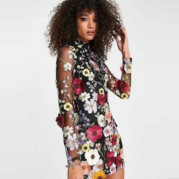W&W Mode | Bestickte, Blümchenverzierte Transparente Minikleid