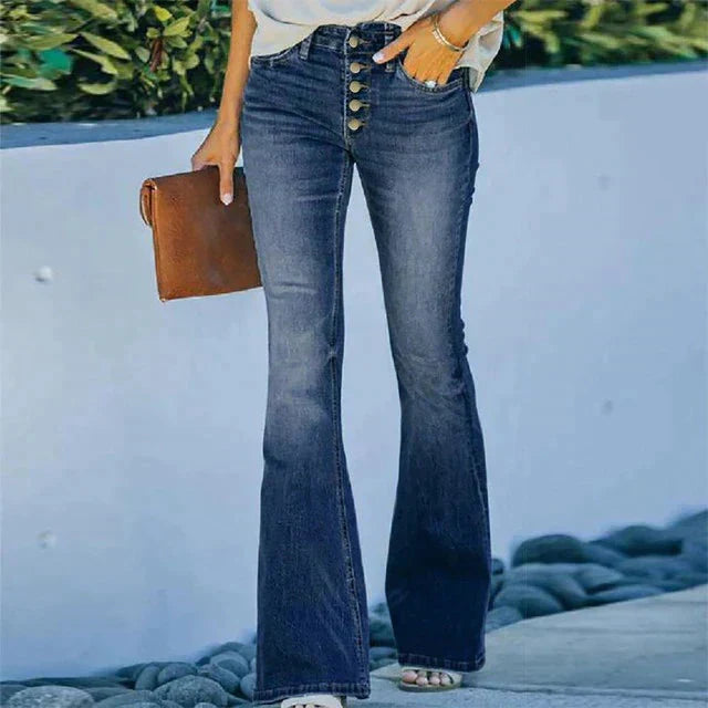 W&W Mode | Jeans gewaschen Knopf Damenjeans Jeans mit hoher Taille