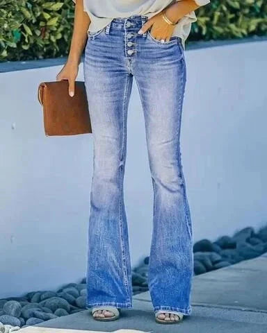 WW | Jeans gewaschen Knopf Damenjeans Jeans mit hoher Taille