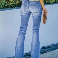 WW | Jeans gewaschen Knopf Damenjeans Jeans mit hoher Taille