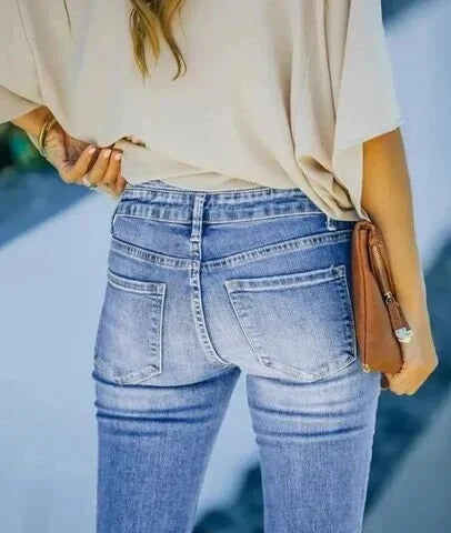 W&W Mode | Jeans gewaschen Knopf Damenjeans Jeans mit hoher Taille