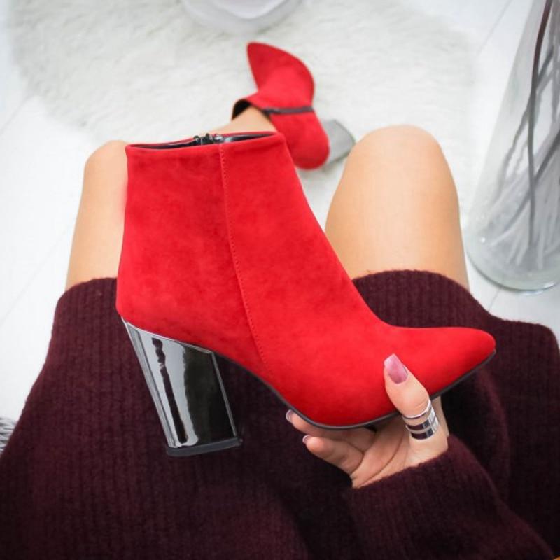 WW | Flock Zehen Stiefeletten Hoher Absatz Pumps