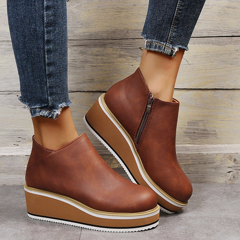 W&W Mode | Flache Leder Plateau-Schuhe mit Absatz für Komfort und Stil