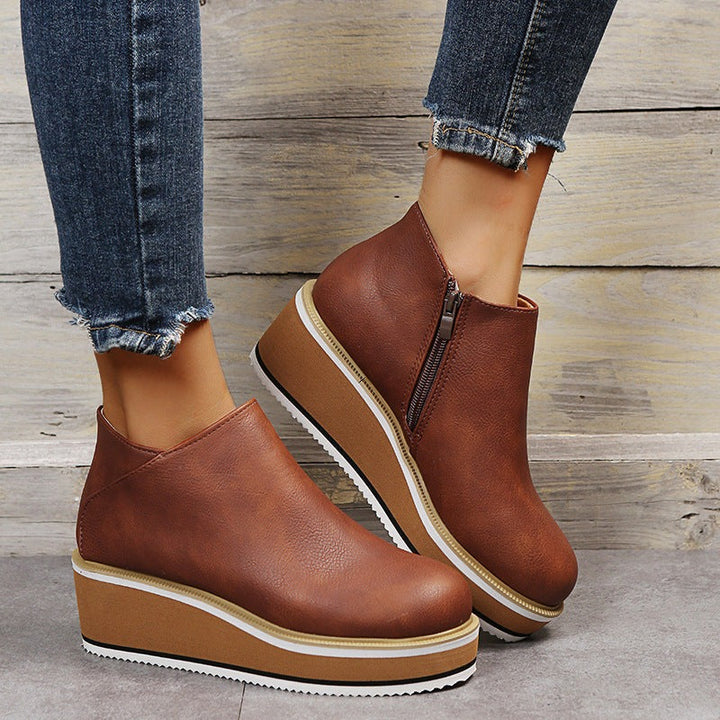 W&W Mode | Flache Leder Plateau-Schuhe mit Absatz für Komfort und Stil