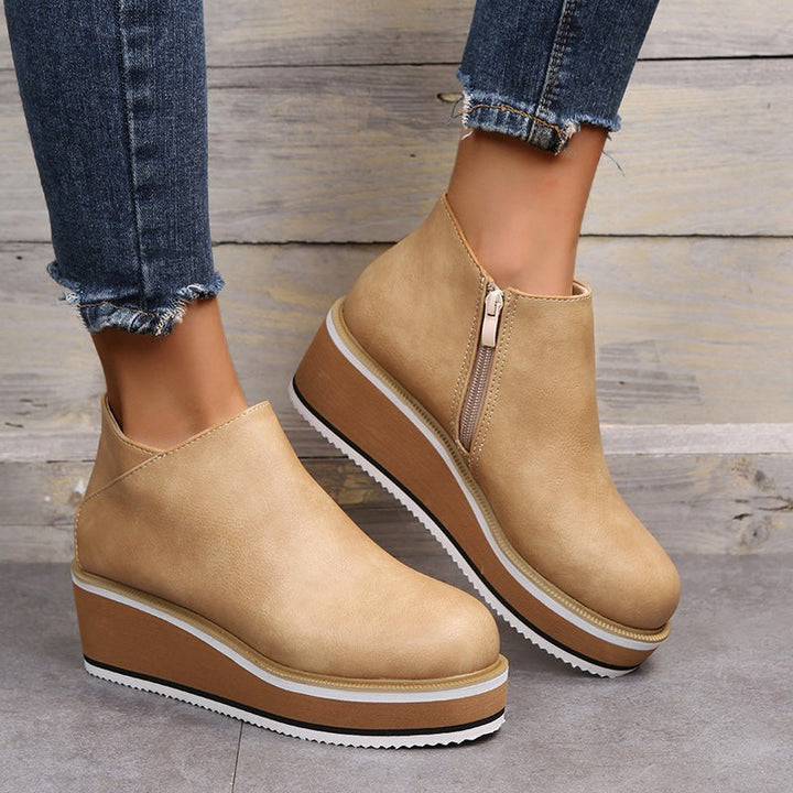 W&W Mode | Flache Leder Plateau-Schuhe mit Absatz für Komfort und Stil