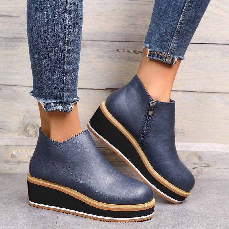 W&W Mode | Flache Leder Plateau-Schuhe mit Absatz für Komfort und Stil
