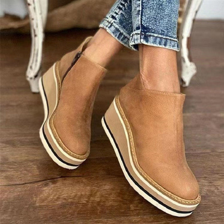 W&W Mode | Flache Leder Plateau-Schuhe mit Absatz für Komfort und Stil