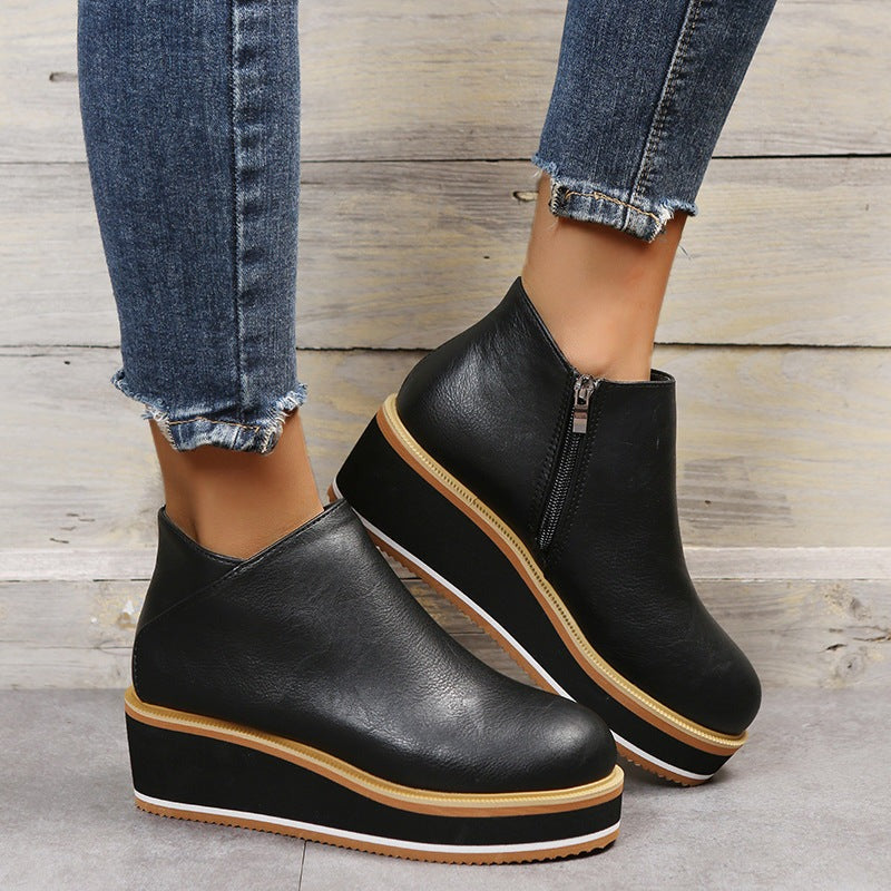 W&W Mode | Flache Leder Plateau-Schuhe mit Absatz für Komfort und Stil