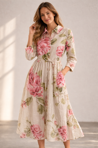 W&W Mode | Elegantes Blumenkleid mit Knopfleiste für Damen