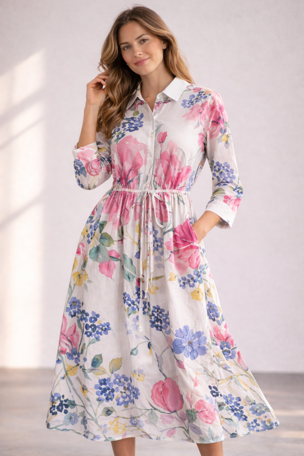 W&W Mode | Elegantes Blumenkleid mit Knopfleiste für Damen