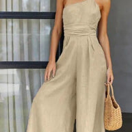 WW | Jumpsuit Eine Schulter Asymmetrisch Flowy Passform Elegante Weite Beine