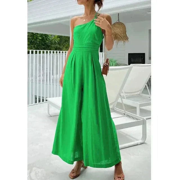 WW | Jumpsuit Eine Schulter Asymmetrisch Flowy Passform Elegante Weite Beine