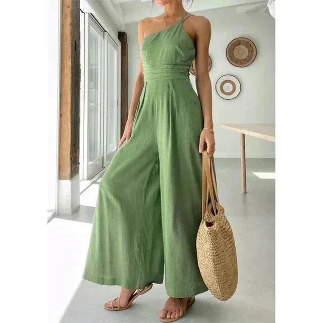 WW | Jumpsuit Eine Schulter Asymmetrisch Flowy Passform Elegante Weite Beine