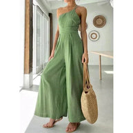 WW | Jumpsuit Eine Schulter Asymmetrisch Flowy Passform Elegante Weite Beine