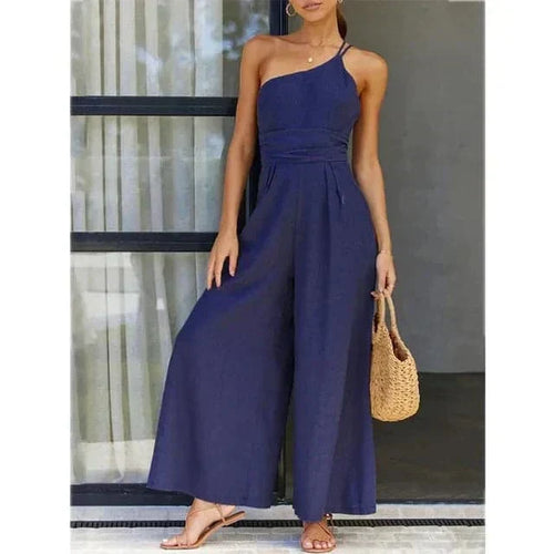 WW | Jumpsuit Eine Schulter Asymmetrisch Flowy Passform Elegante Weite Beine