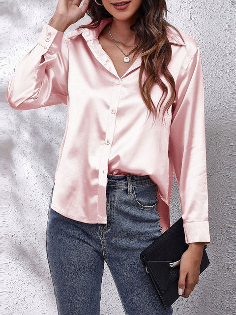 WW | Satin Button-Down Hemd mit Langen Ärmeln für Damen