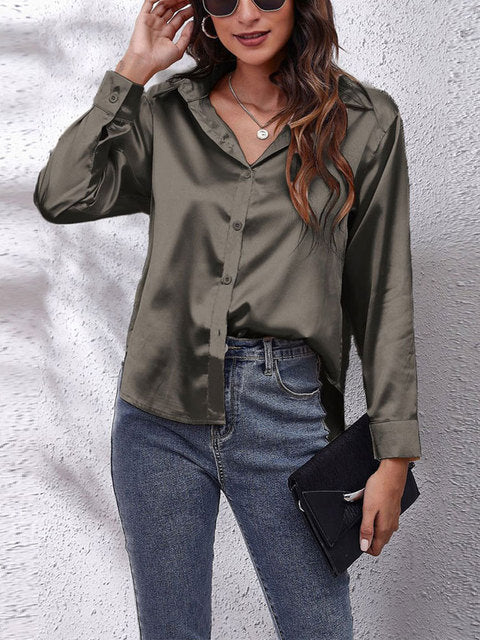 WW | Satin Button-Down Hemd mit Langen Ärmeln für Damen