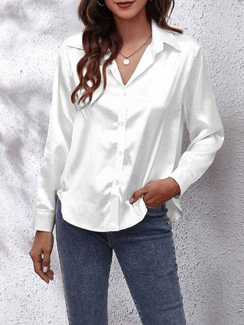 WW | Satin Button-Down Hemd mit Langen Ärmeln für Damen