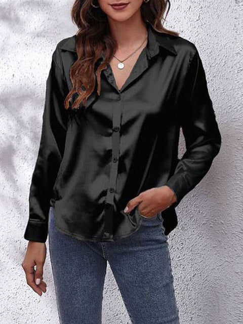 WW | Satin Button-Down Hemd mit Langen Ärmeln für Damen