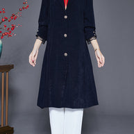 WW | Marineblaues Revers Einreiher Slim Fit Trenchcoats