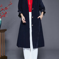 WW | Marineblaues Revers Einreiher Slim Fit Trenchcoats