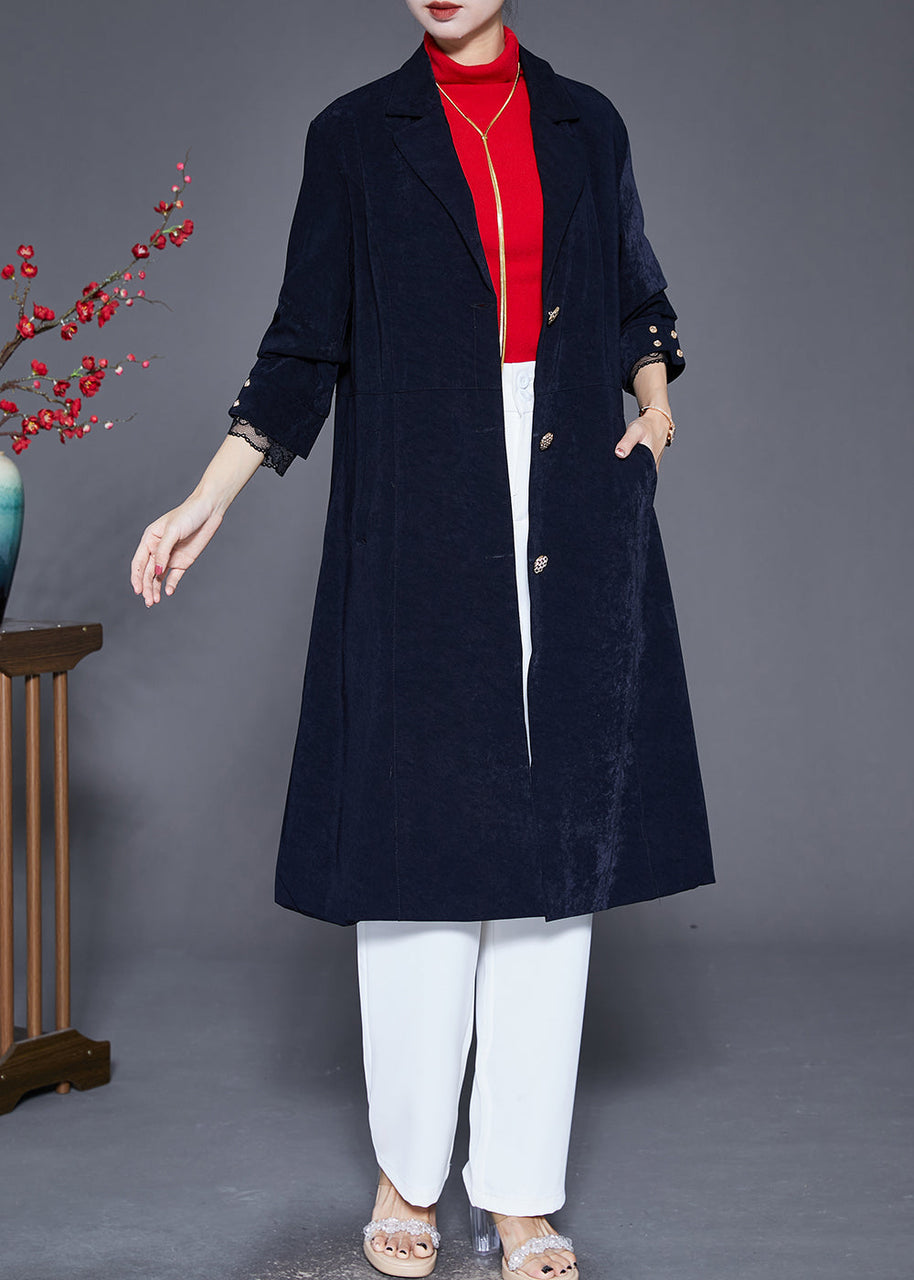 WW | Marineblaues Revers Einreiher Slim Fit Trenchcoats