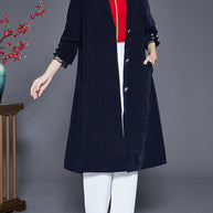 WW | Marineblaues Revers Einreiher Slim Fit Trenchcoats