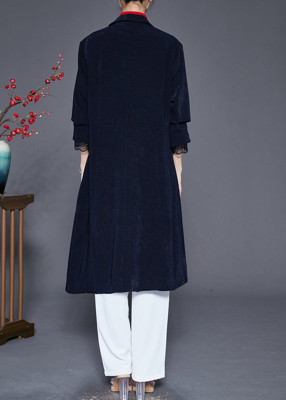 WW | Marineblaues Revers Einreiher Slim Fit Trenchcoats