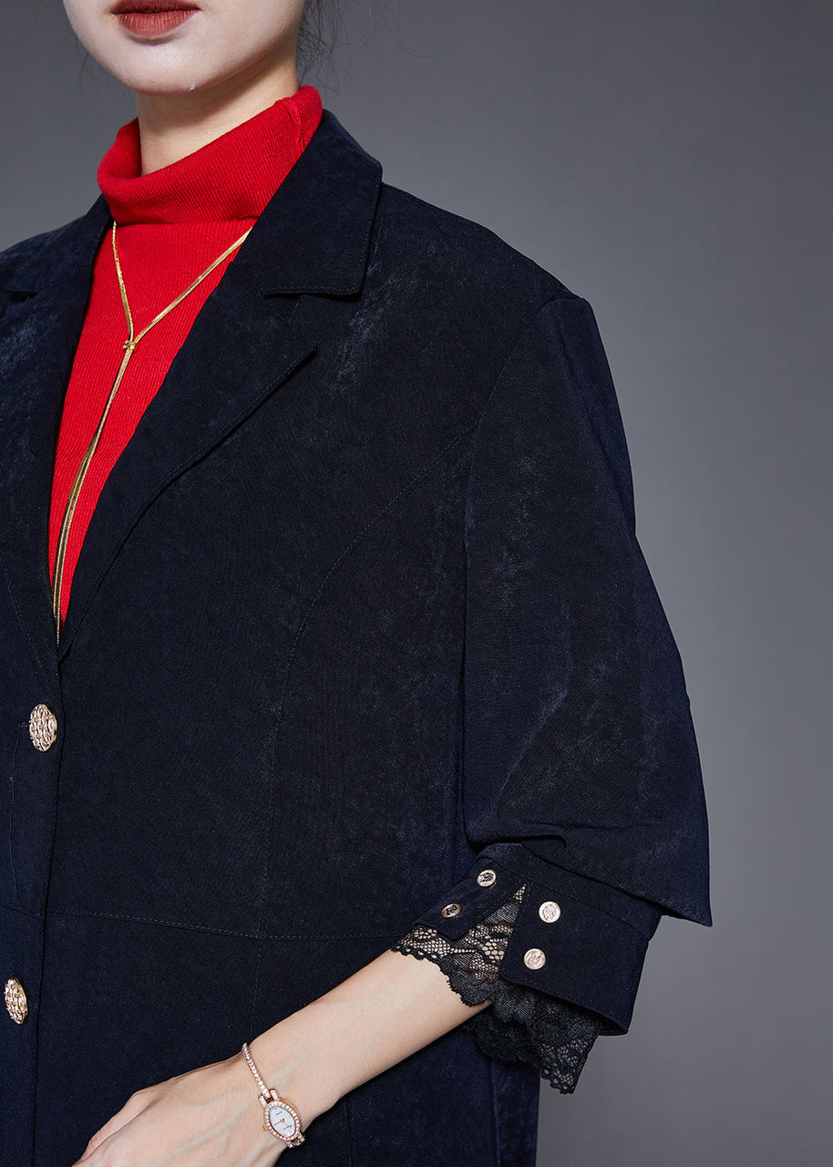 WW | Marineblaues Revers Einreiher Slim Fit Trenchcoats