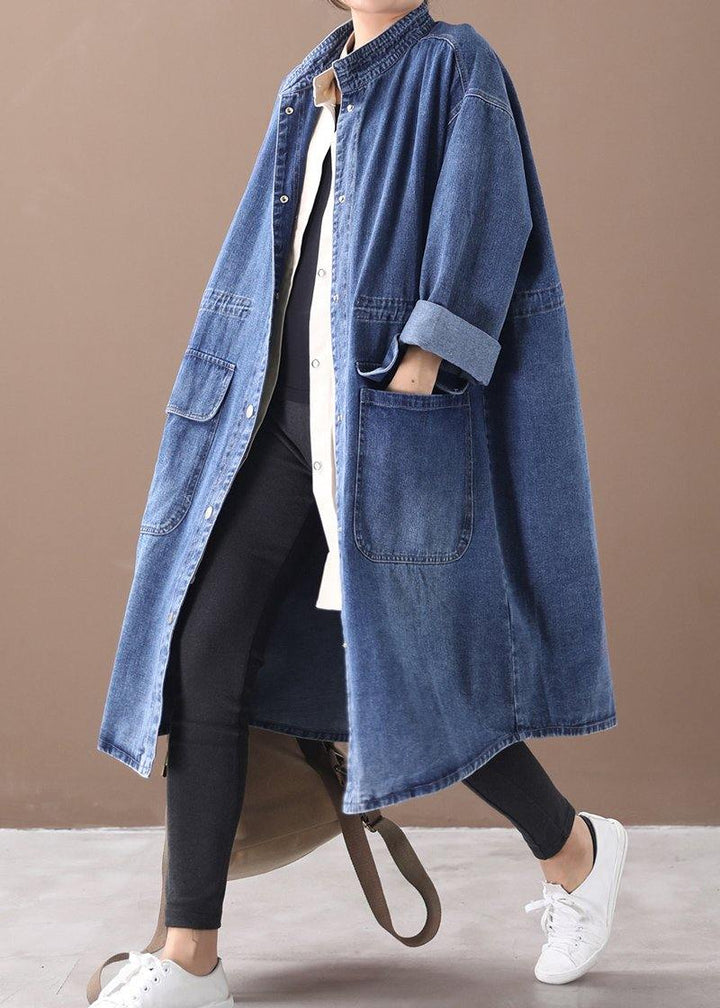 W&W Mode | Denim Blauer Plus Size Trenchcoat Mit Kordelzug