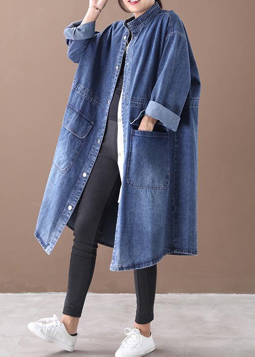 W&W Mode | Denim Blauer Plus Size Trenchcoat Mit Kordelzug