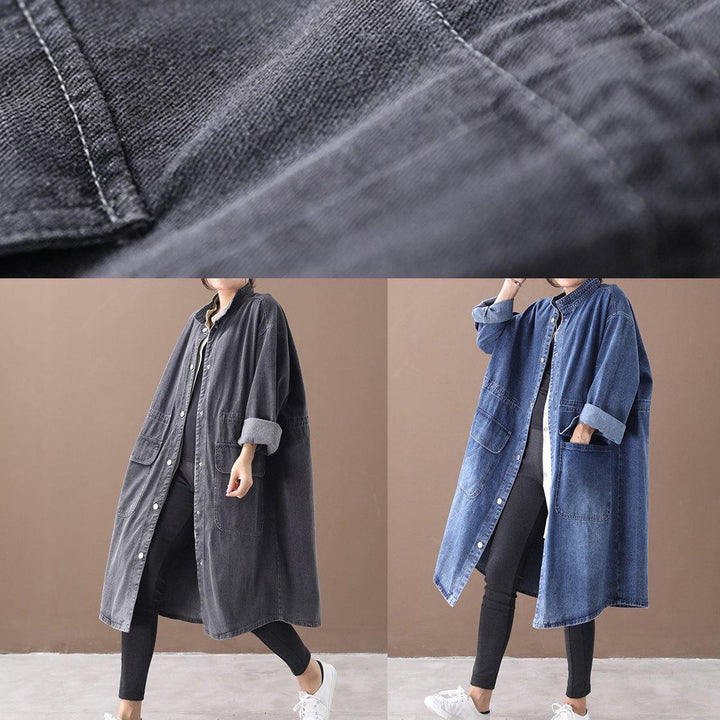 W&W Mode | Denim Blauer Plus Size Trenchcoat Mit Kordelzug