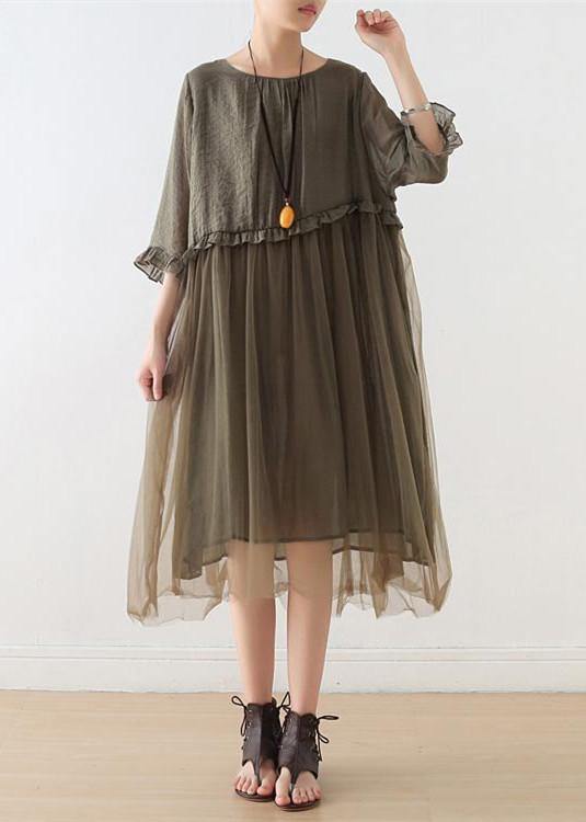 WW | Tea Green Tüll Maxi Kleider Patchwork Chiffon Sommerkleid