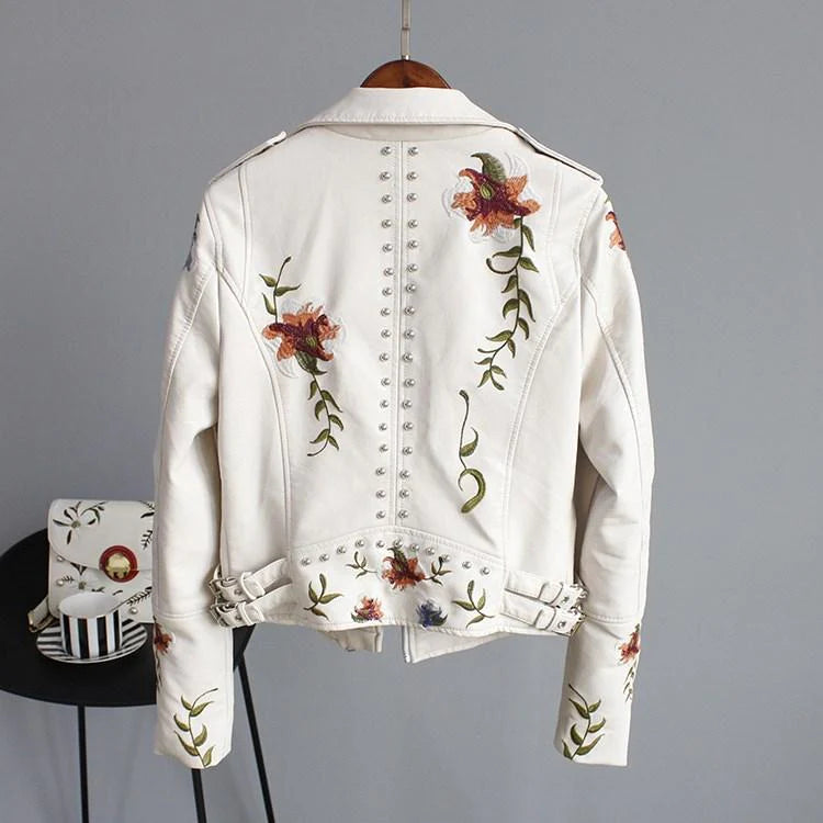 WW | Lederjacke mit Stickerei