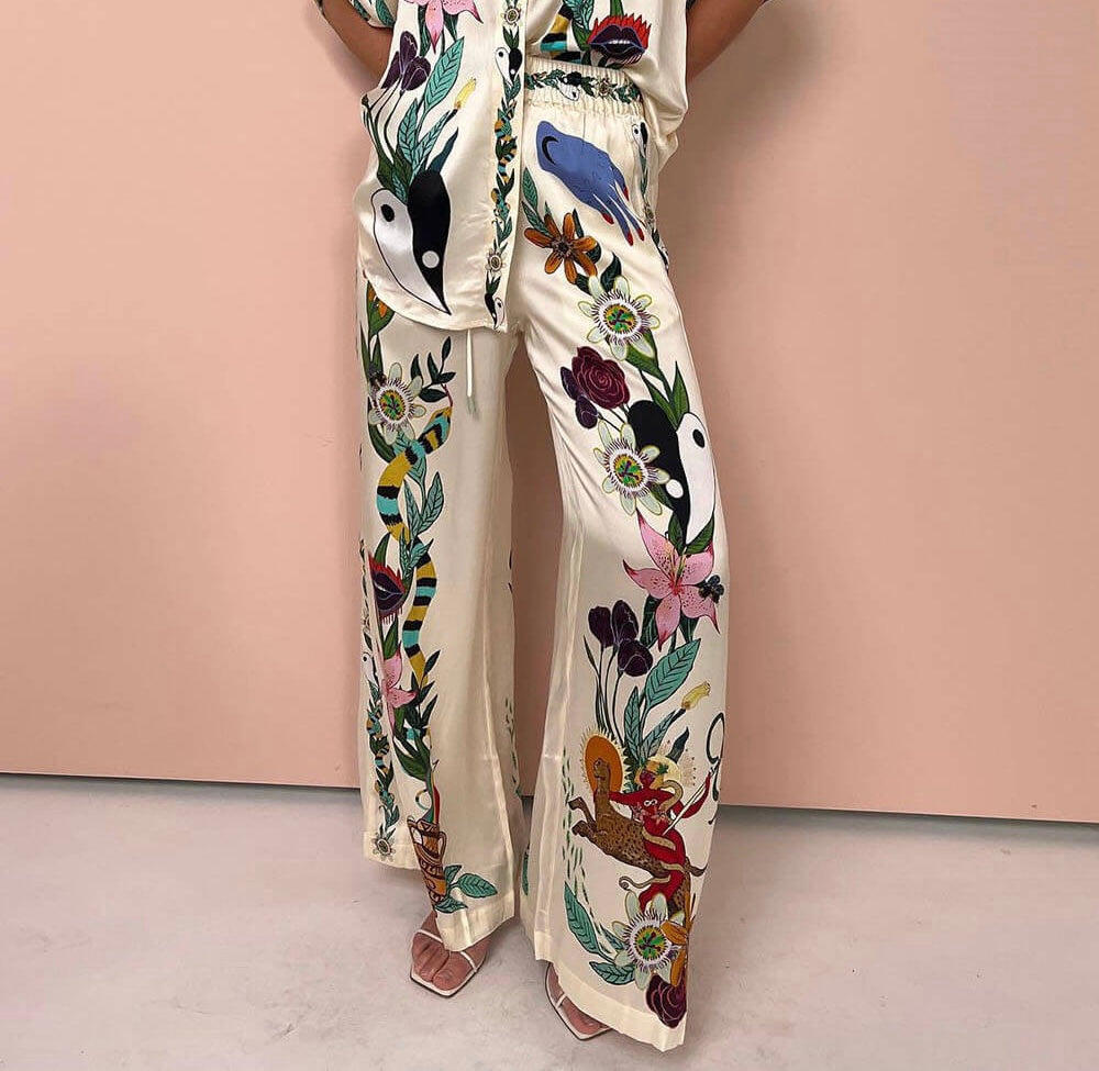 Damen Satin-Zweiteiler mit Blumenprint