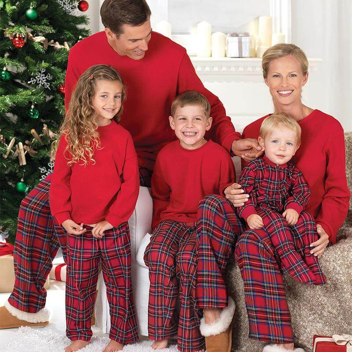 W&W Mode | Stilvolle Winter Familie Karo Rot Weihnachts-Pyjama Set für Unisex
