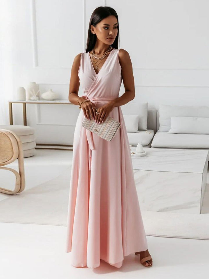 W&W Mode | Damen Einfarbiges V-ausschnitt Langes Kleid