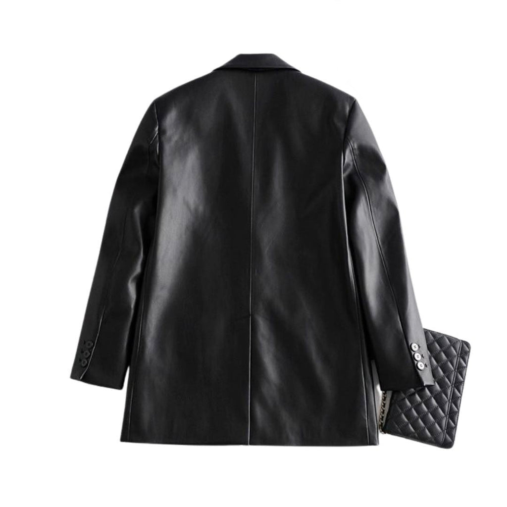 WW | Kunstleder Damen Blazer - Schwarz - Lässiger Schnitt