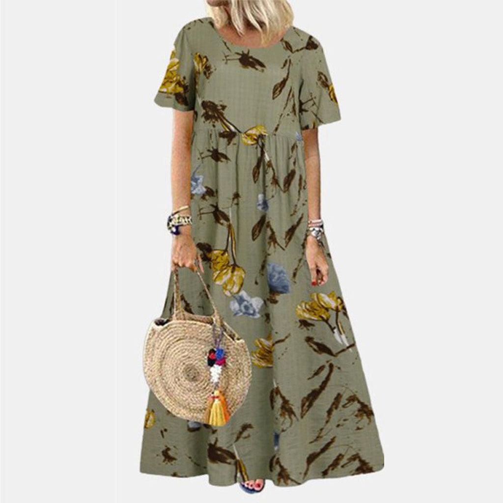 WW | Weinlese Kurzarm Blumenkleid Für Damen
