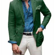 WW | Herren Leinen Blazer Strand Hochzeit Lässig Tailored Fit Solide Farbe Einreihig Zwei Knöpfe