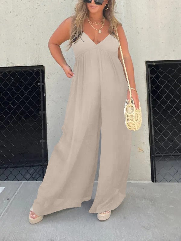 WW | Jumpsuit mit V-Ausschnitt und Breiten Trägern