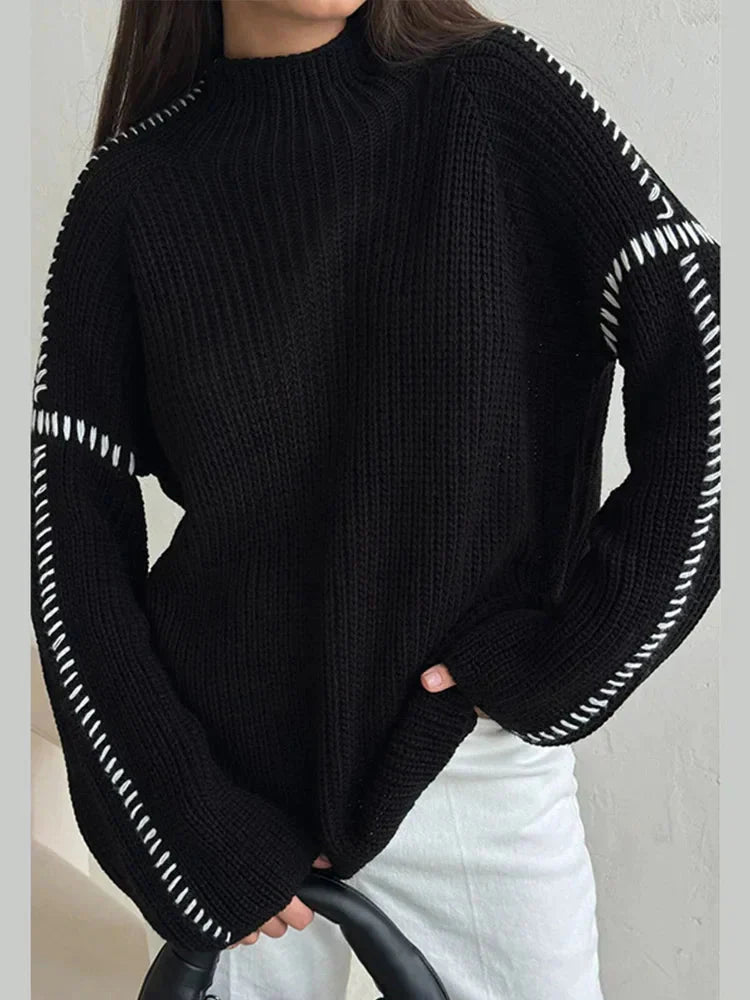 WW | Hoher Kragen Lockeres Modell Pullover Strickwaren Frauen