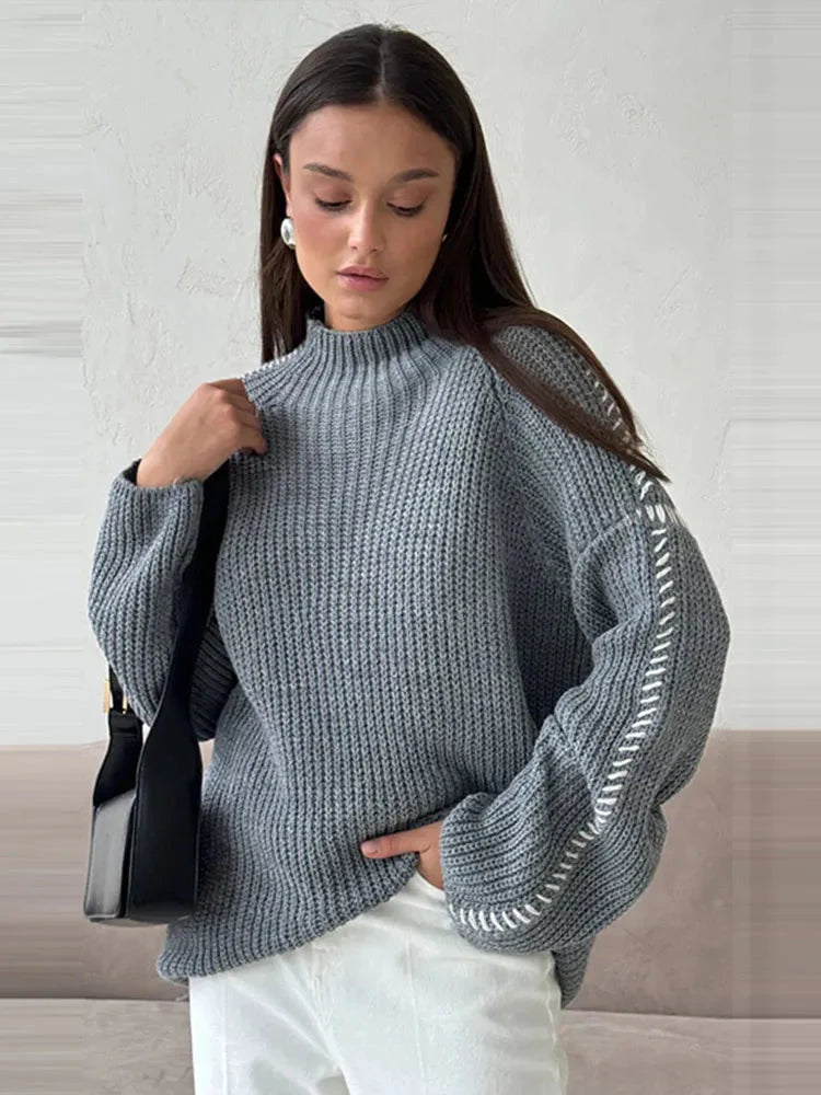 WW | Hoher Kragen Lockeres Modell Pullover Strickwaren Frauen